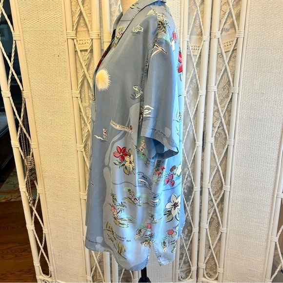 Vintage 90s Blouse Silk Button Front Florida Coast Tropics Floral Blue size 20W - Picture 9 of 16